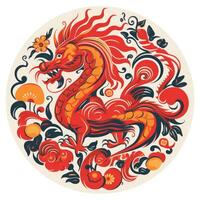 ai genererad illustration av kinesisk drake med blommig ljus mönster på en vit bakgrund foto