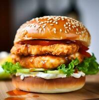 ai genererad kyckling burger redaktionell fotografi foto