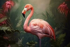 ai genererad skön flamingo fågel ai genererad foto