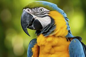 ai genererad blå och gul ara papegoja. ai genererad foto