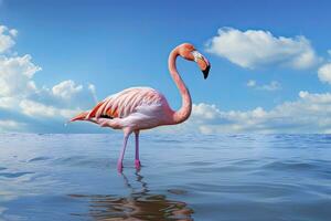 ai genererad rosa flamingo i de vatten. ai genererad foto