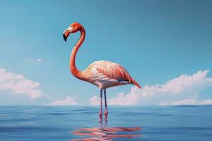 ai genererad rosa flamingo i de vatten. ai genererad foto