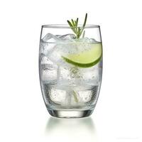 ai genererad gin tonic glas av vatten med is isolerat på vit bakgrund. ai genererad foto