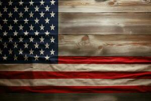 ai genererad amerikan flagga på trä- bakgrund ai genererad foto