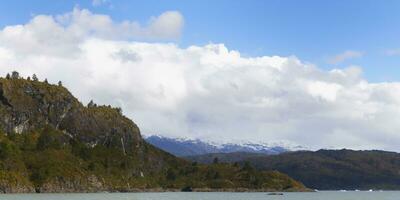 caleta tortel landskap, aysen område, patagonien, chile foto