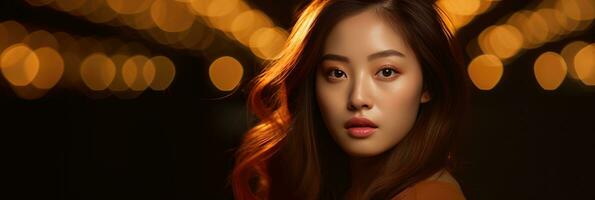 ai genererad ung asiatisk kvinna med brun hår, generativ ai foto