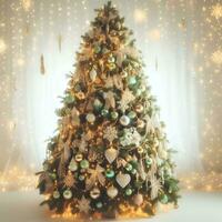 ai genererad skön och dekorerad jul träd foto