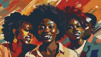 ai genererad vibrerande abstrakt illustration fira svart historia månad. juni, ras- jämlikhet, och rättvisa för en olika gemenskap. foto