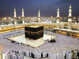 ai genererad eid fester på kaaba ramadan glädje i mecka islamic hjärta foto