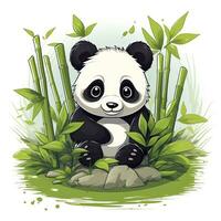 ai genererad söt panda i de mitten av en bambu skog. t-shirt design. ai genererad foto