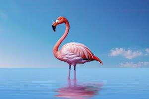 ai genererad rosa flamingo i de vatten. ai genererad foto