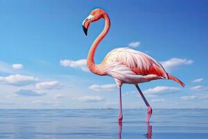 ai genererad rosa flamingo i de vatten. ai genererad foto