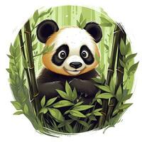 ai genererad söt panda i de mitten av en bambu skog. t-shirt design. ai genererad foto