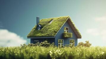 ai genererad grön och miljömässigt vänlig hus begrepp. ai genererad foto