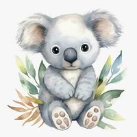 ai genererad vattenfärg fantasi bebis koala klämma konst isolerat vit bakgrund. ai genererad foto