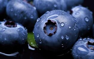 ai genererad våt blåbär frukt. ai genererad foto