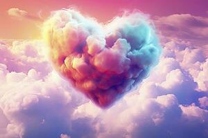ai genererad skön färgrik hjärtans dag hjärta i de moln som abstrakt bakgrund. ai genererad foto