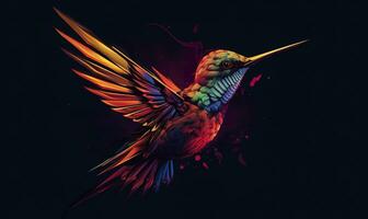 ai genererad kolibri logotyp med flera olika färger flygande genom de luft. ai genererad foto