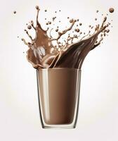 ai genererad glas med stänk kakao, choklad hälla, och stänk. 3d illustration. ai genererad foto