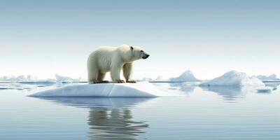 ai genererad polär Björn på is isflak. smältande isberg och global uppvärmning. ai genererad foto