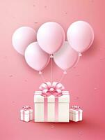 ai genererad porträtt gåva låda med rosa ballong ai generativ foto