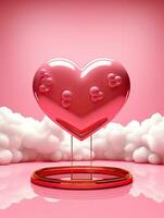 ai genererad rosa hjärta ballong med moln på de rosa bakgrund ai generativ foto