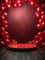 ai genererad porträtt röd podium med röd ballong ai generativ foto