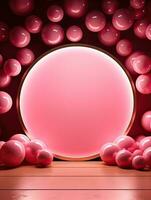 ai genererad rosa neon cirkel med rosa ballong ai generativ foto