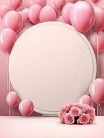 ai genererad cirkel avrundad med rosa ballong ai generativ foto