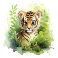 ai genererad vattenfärg tiger för ungar. ai genererad foto