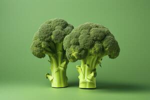 ai genererad två broccoli bitar anordnad på bakgrund. ai genererad foto