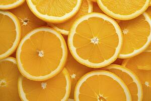 ai genererad orange frukt skivor citrus- arrangemang full ram bakgrund. ai genererad foto