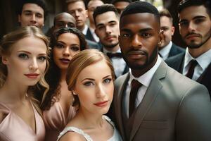 ai genererad mång etnisk mångfald människor på bröllop foto
