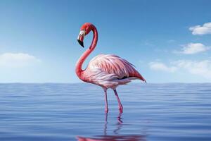 ai genererad rosa flamingo i de vatten. ai genererad foto