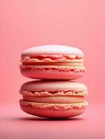 ai genererad två rosa Färg macaroons med jordgubb smak. gastronomi fotografi. hög upplösning. ai generativ foto