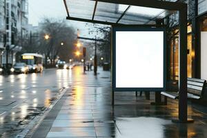 ai genererad utomhus- vit tom tömma reklam attrapp för reklam foto