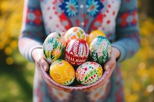 ai genererad förtjusande påsk kanin med påsk ägg, färgrik påsk ägg, baner och tapet, ai generativ foto