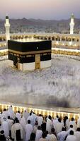 ai genererad kaaba majestät i mecka ramadan och eid al-fitr lugn foto