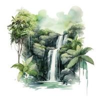 ai genererad grön tropisk vattenfall i de skog. ai genererad foto
