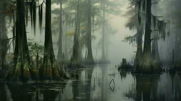 ai genererad vatten cypress träsk landskap foto