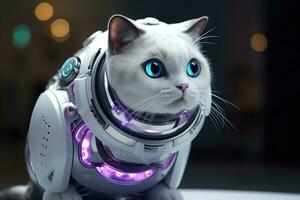 ai genererad artificiell intelligens robot katt. trogen begrepp foto