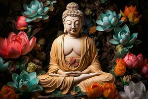 ai genererad buddha staty med lotus blomma foto