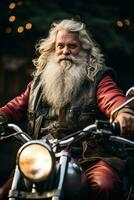 ai genererad santa på motorcykel med stor dålig. foto