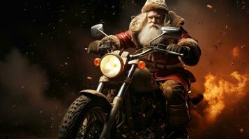 ai genererad santa på motorcykel med stor dålig. foto