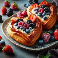 ai genererad smoothie bakverk med frukt garnering på de tallrik ai generativ foto