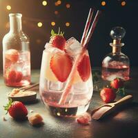 ai genererad jordgubb cocktail med ljus exponering ai generativ foto
