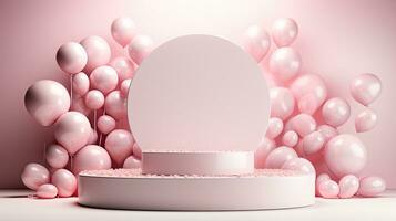 ai genererad lyx rosa podium med rosa ballong ai generativ foto