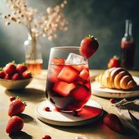 ai genererad jordgubb cocktail med croissant ai generativ foto