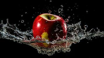 ai genererad färsk äpple med vatten stänk ai generativ foto