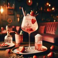 ai genererad färsk jordgubb cocktail på de tabell ai generativ foto